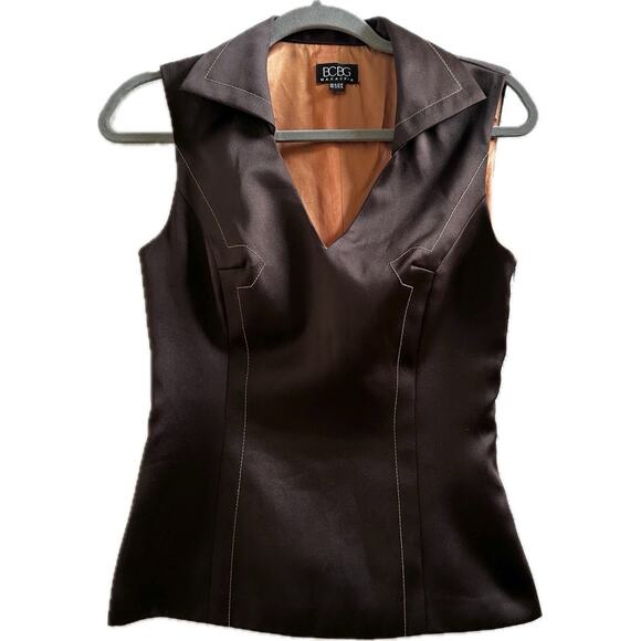 BCBGMaxAzria Tops - BCBG Max Azria Brown Satin Vest Top Size 4 Y2K